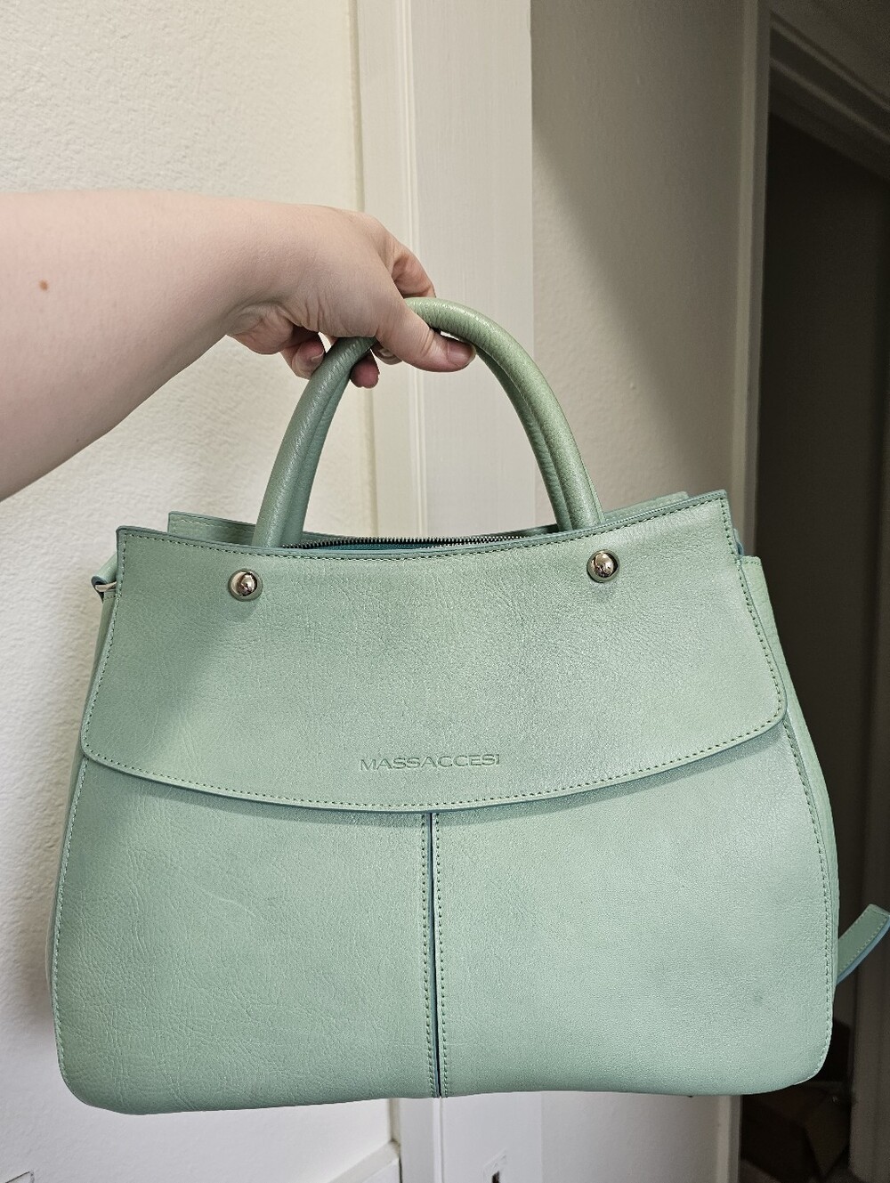 Massaccesi Mint Green Handmade Vachetta Leather Charlotte Satchel GUC